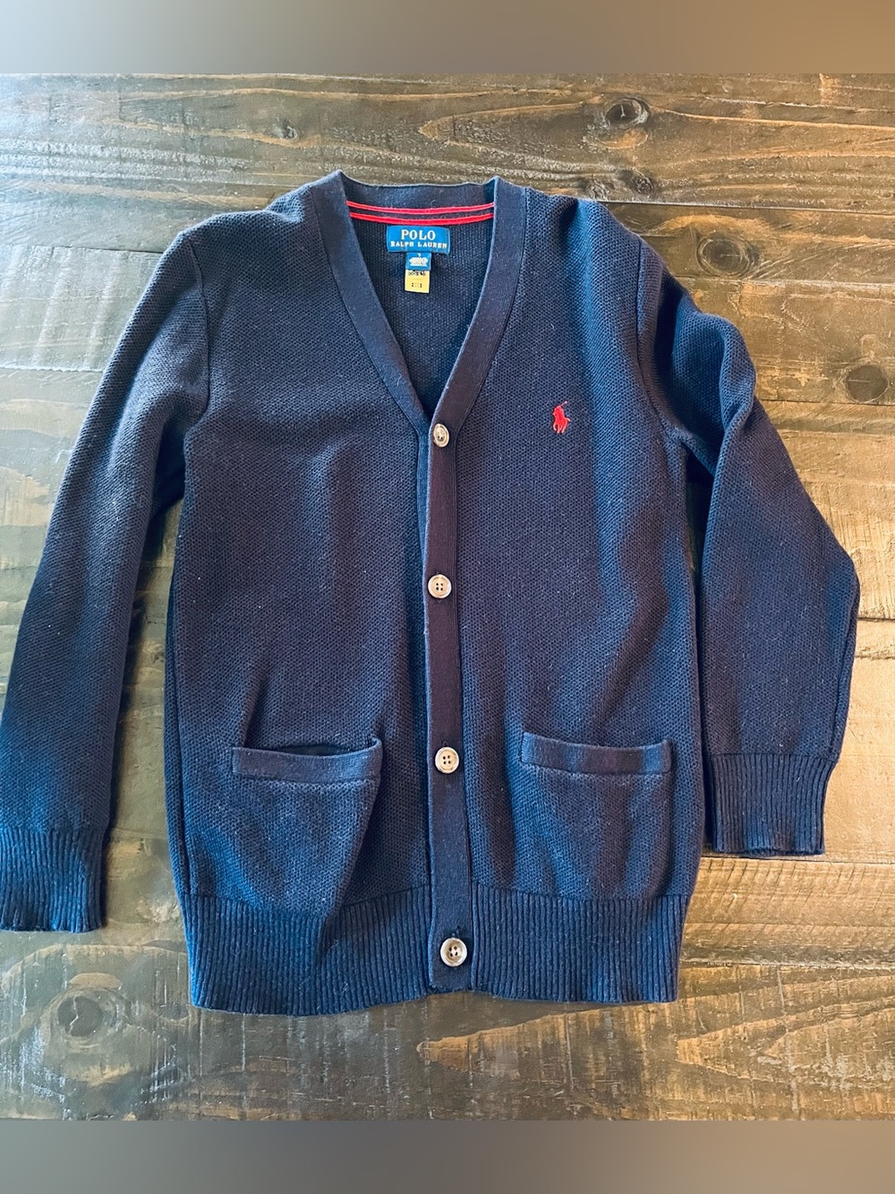 Polo Ralph Lauren Navy V-Neck Cardigan with Red Pony